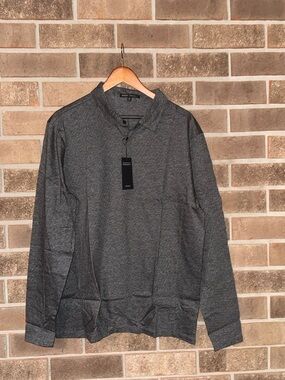 Robert Barakett Men's V-Neck long sleeve Polo - Charcoal